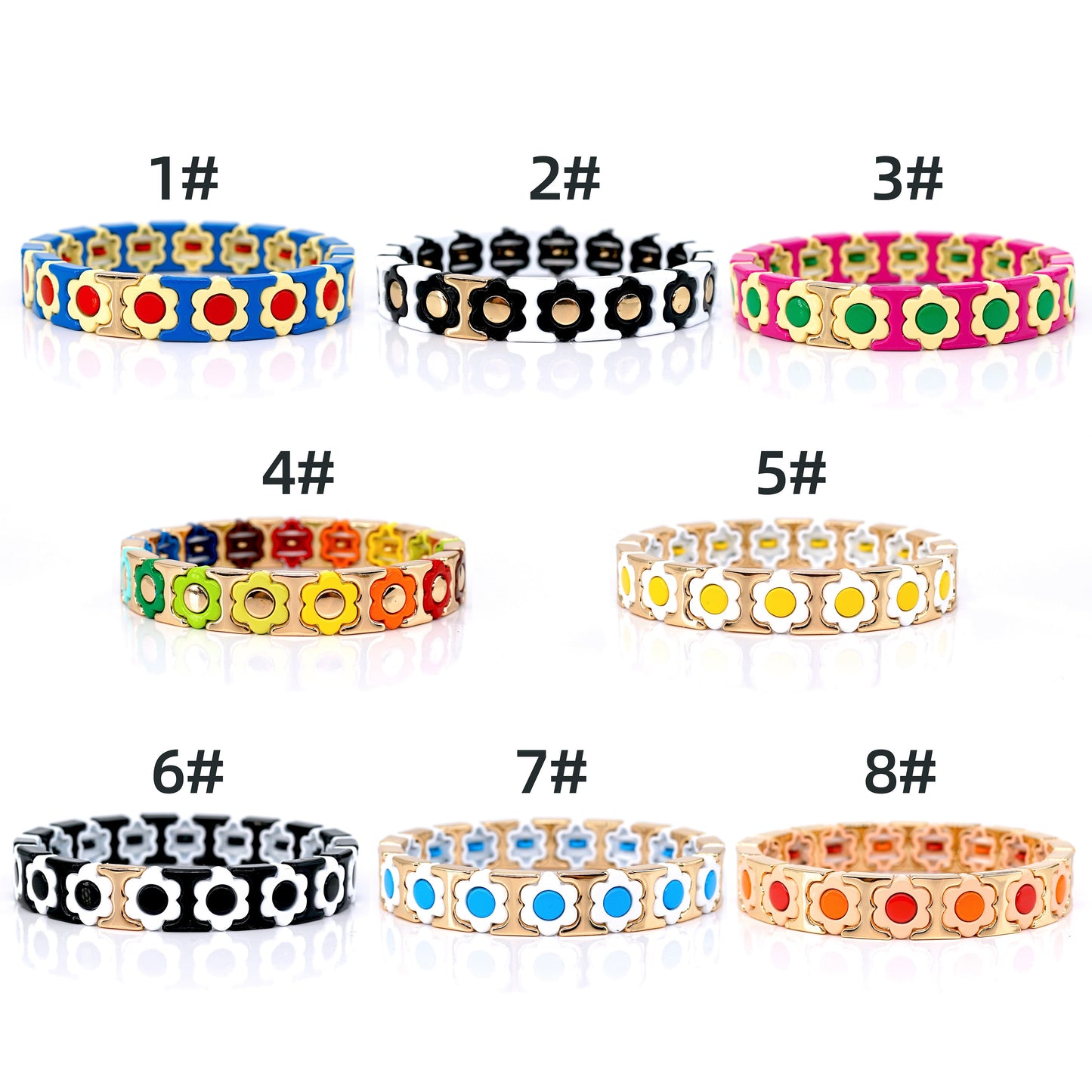 Rainbow Flower Enamel Tile Bead Bracelet for Summer