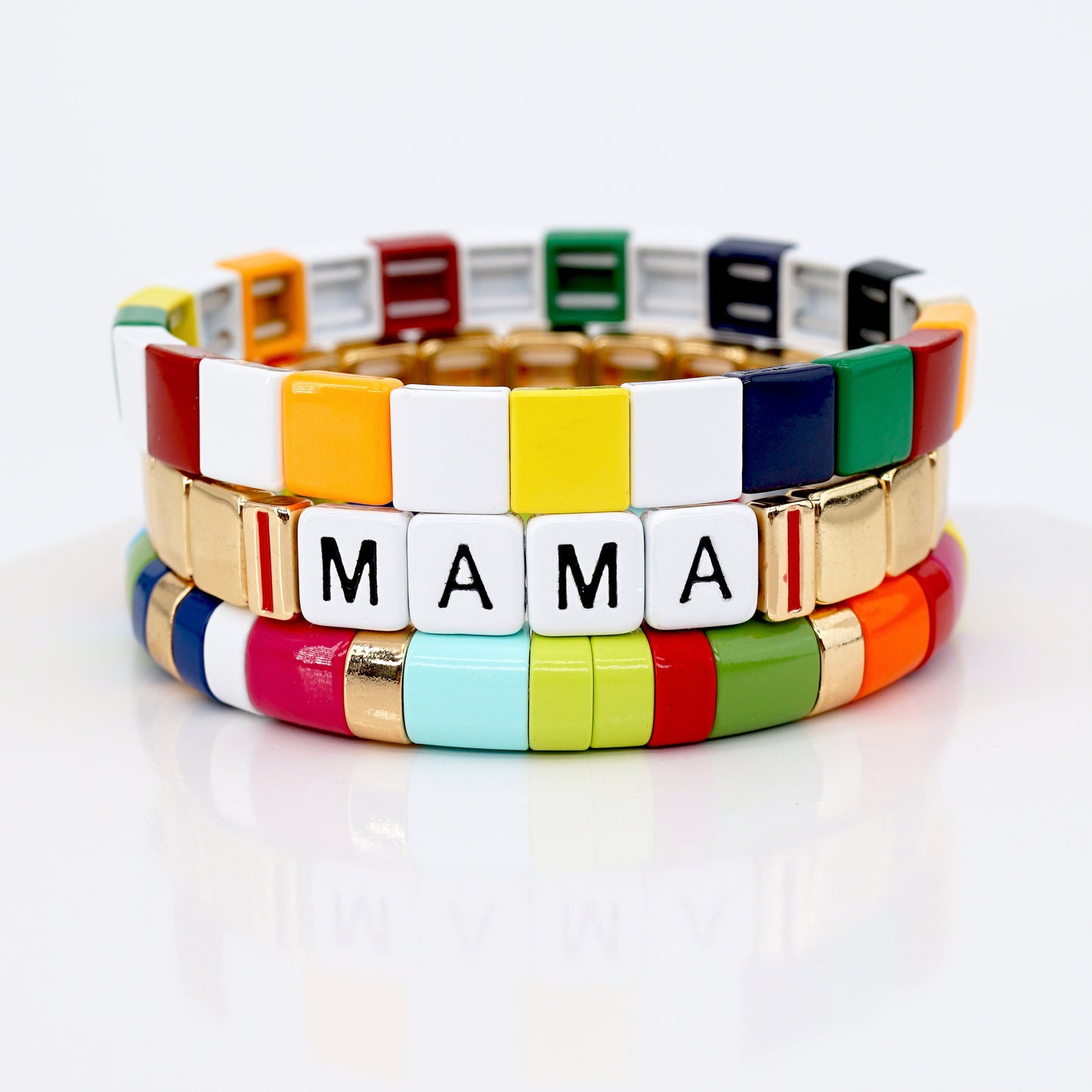 Custom Name Enamel Bracelets Set, Summer Beach Bracelet