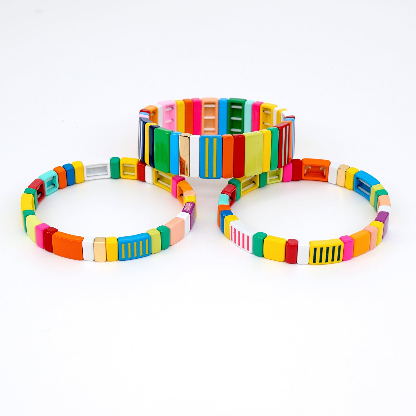 Enamel Tile Bead Colorblock Bracelets Set, Stacking Bracelet