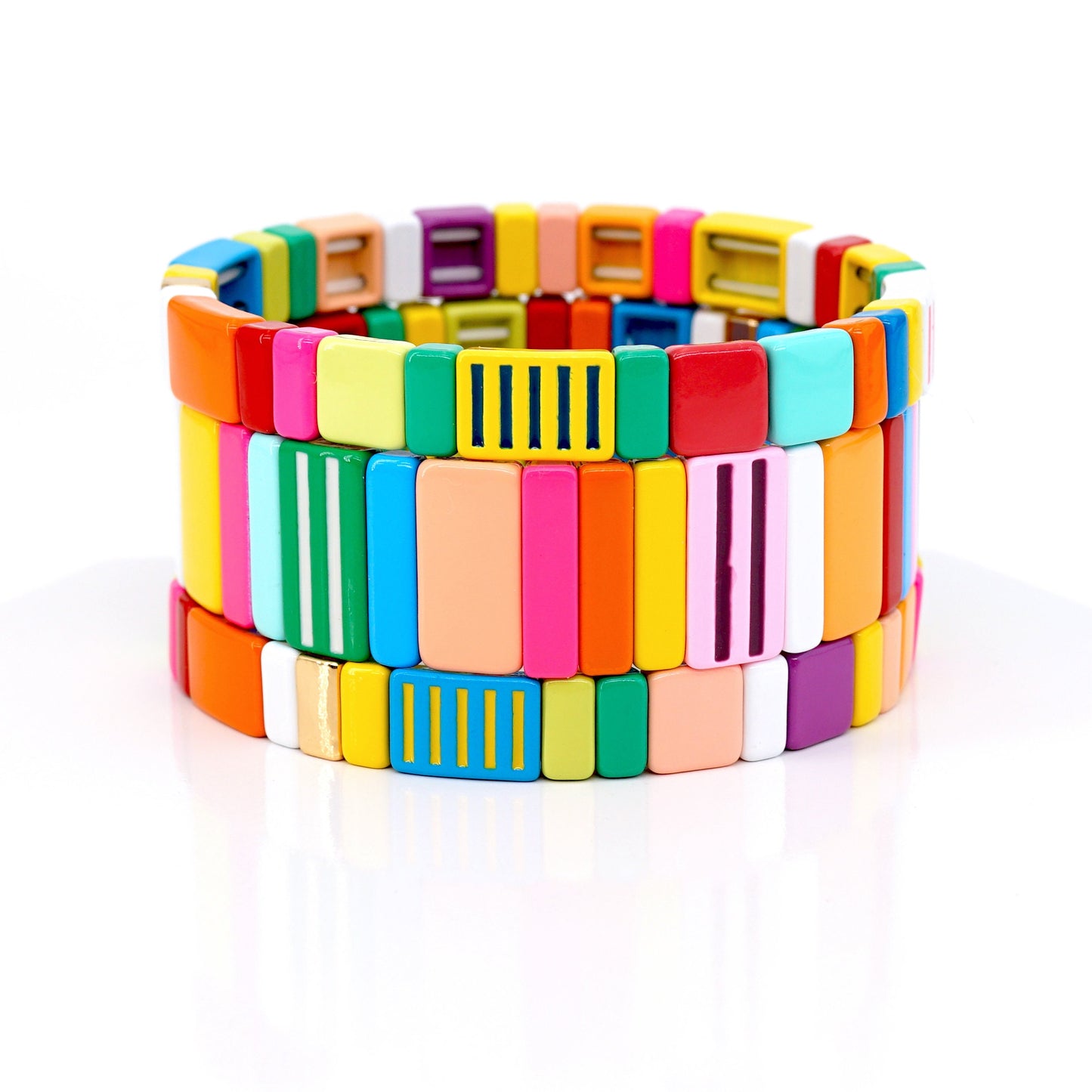 Enamel Tile Bead Colorblock Bracelets Set, Stacking Bracelet