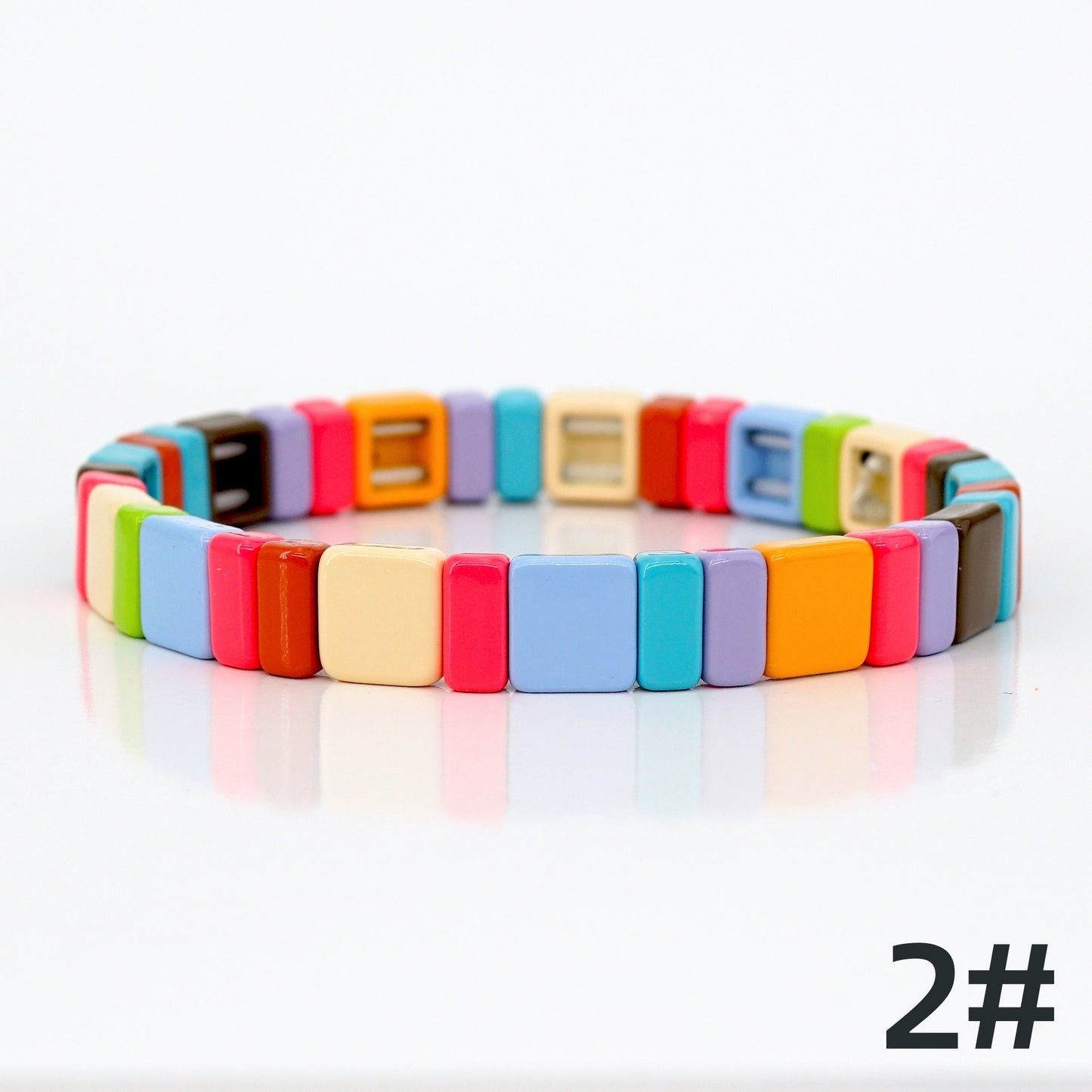 Macaron Color Enamel Tile Bead Bracelets Set, Boho Bracelet for Summer