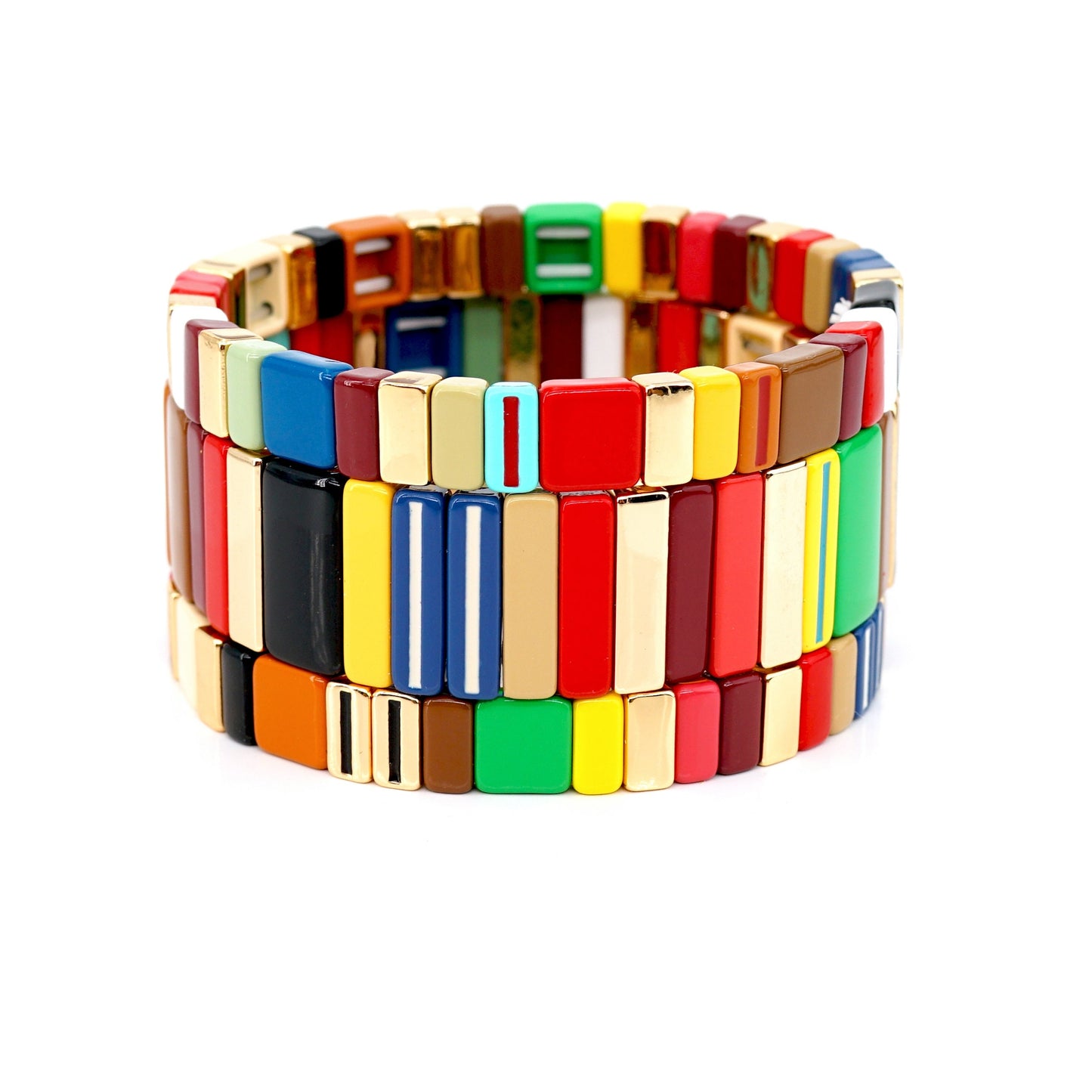 Colored Enamel Tile Bead Bracelets Set, Stacking Bracelet