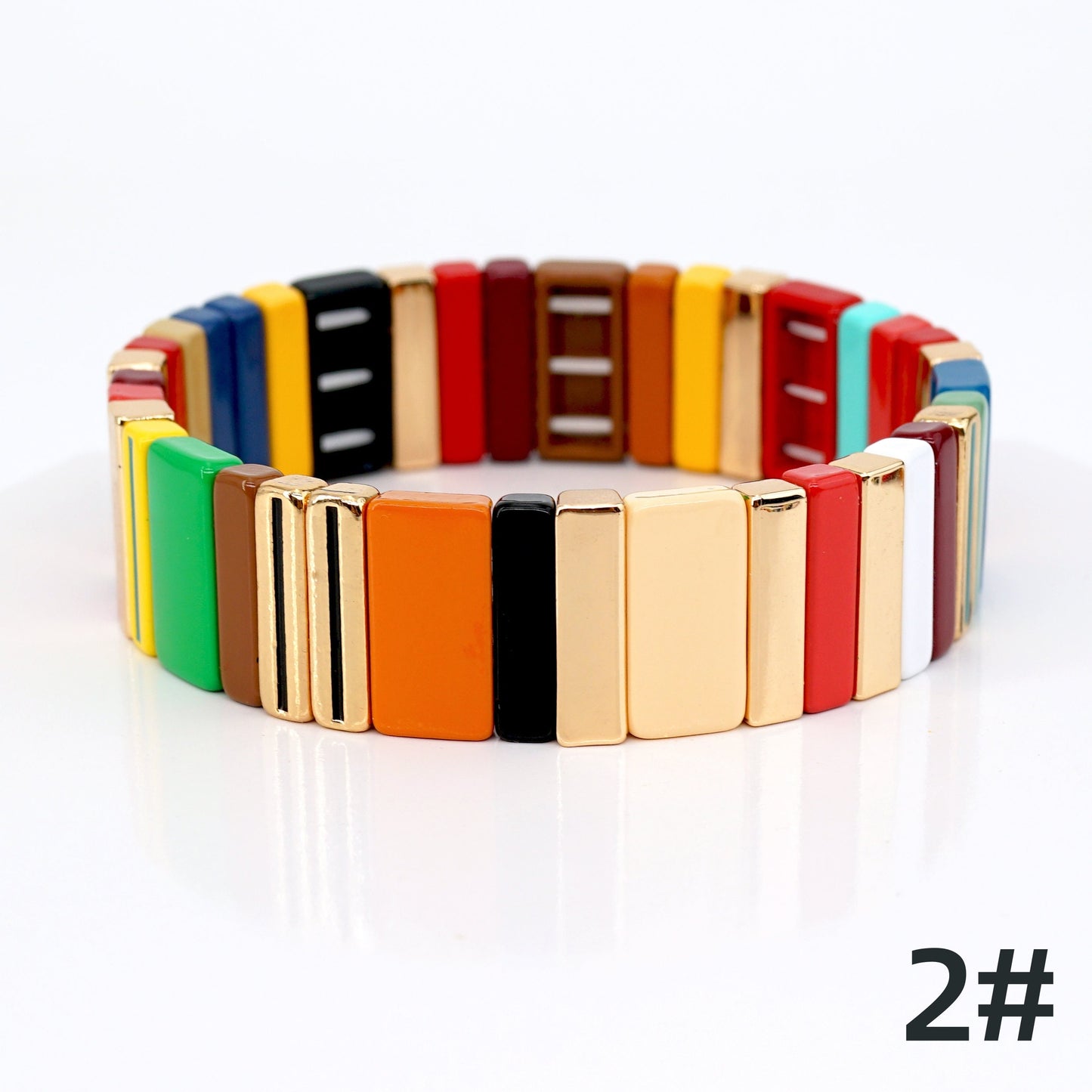 Colored Enamel Tile Bead Bracelets Set, Stacking Bracelet