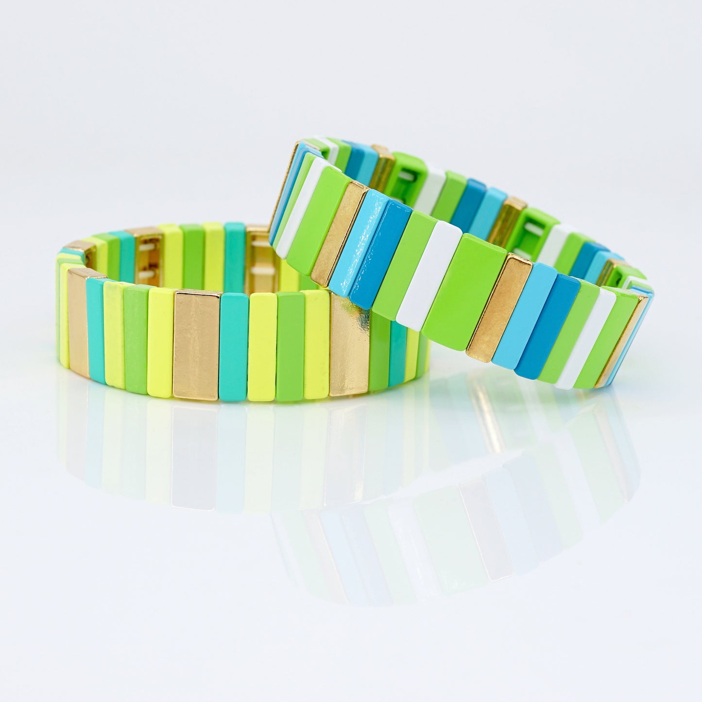 Green Colorblock Enamel Tile Bead Bracelet