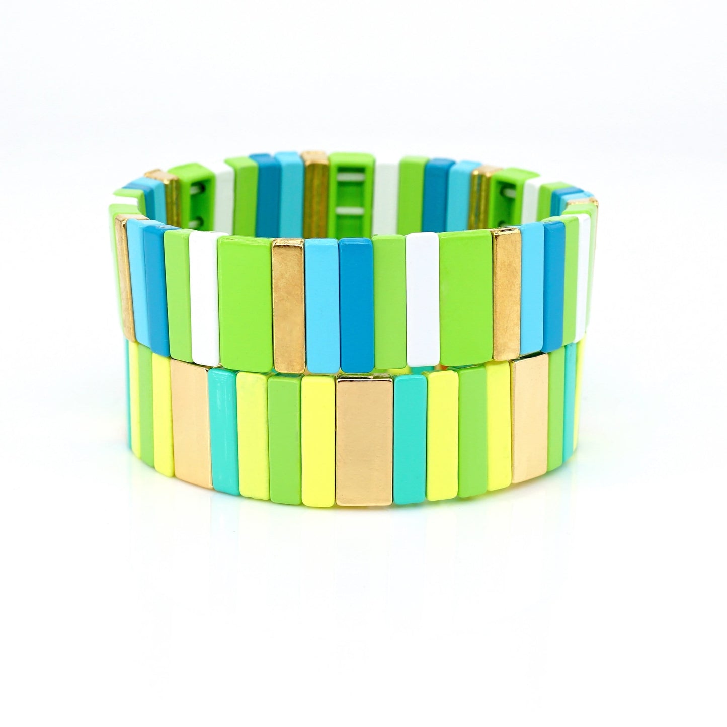 Green Colorblock Enamel Tile Bead Bracelet