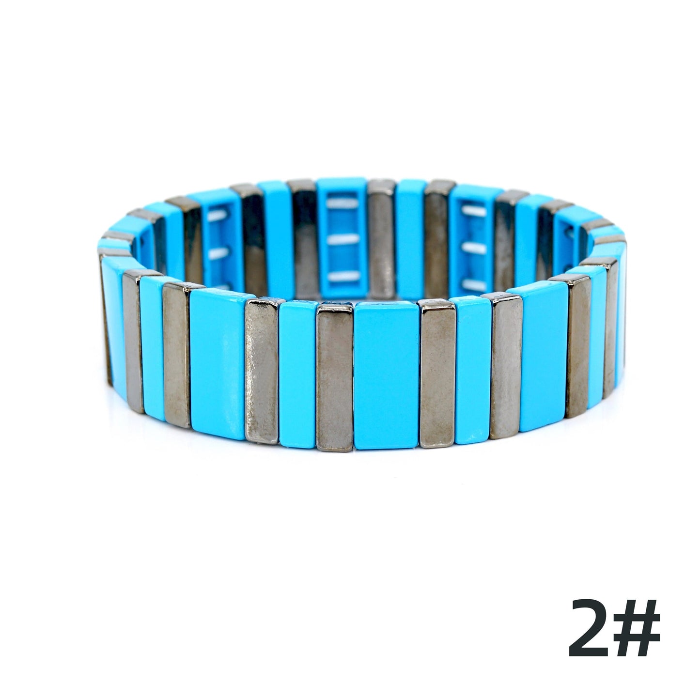 Boho Blue Colorblock Enamel Tile Bead Bracelet