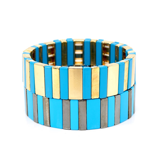 Boho Blue Colorblock Enamel Tile Bead Bracelet