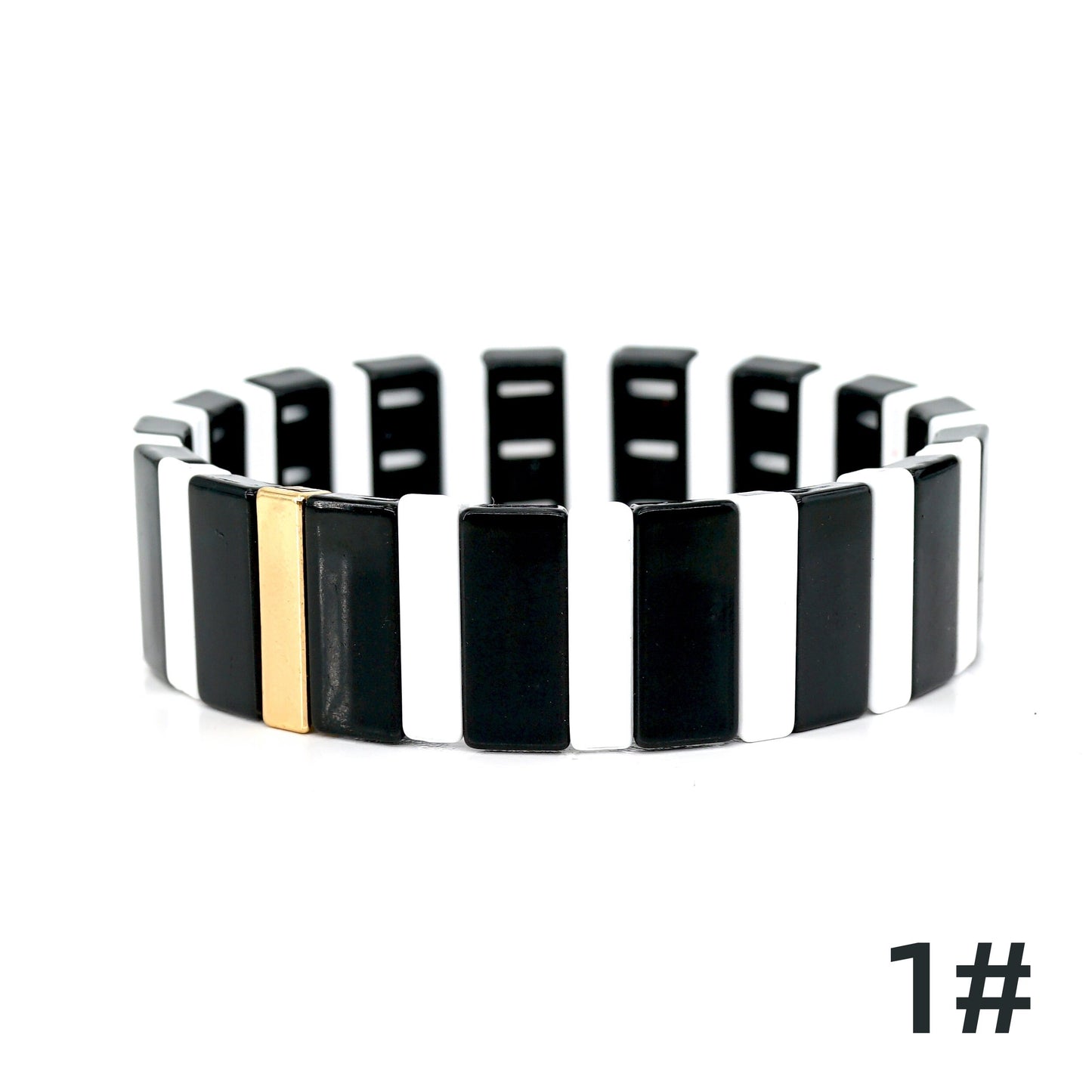 Black & White Colorblock Enamel Tile Bead Bracelets Set