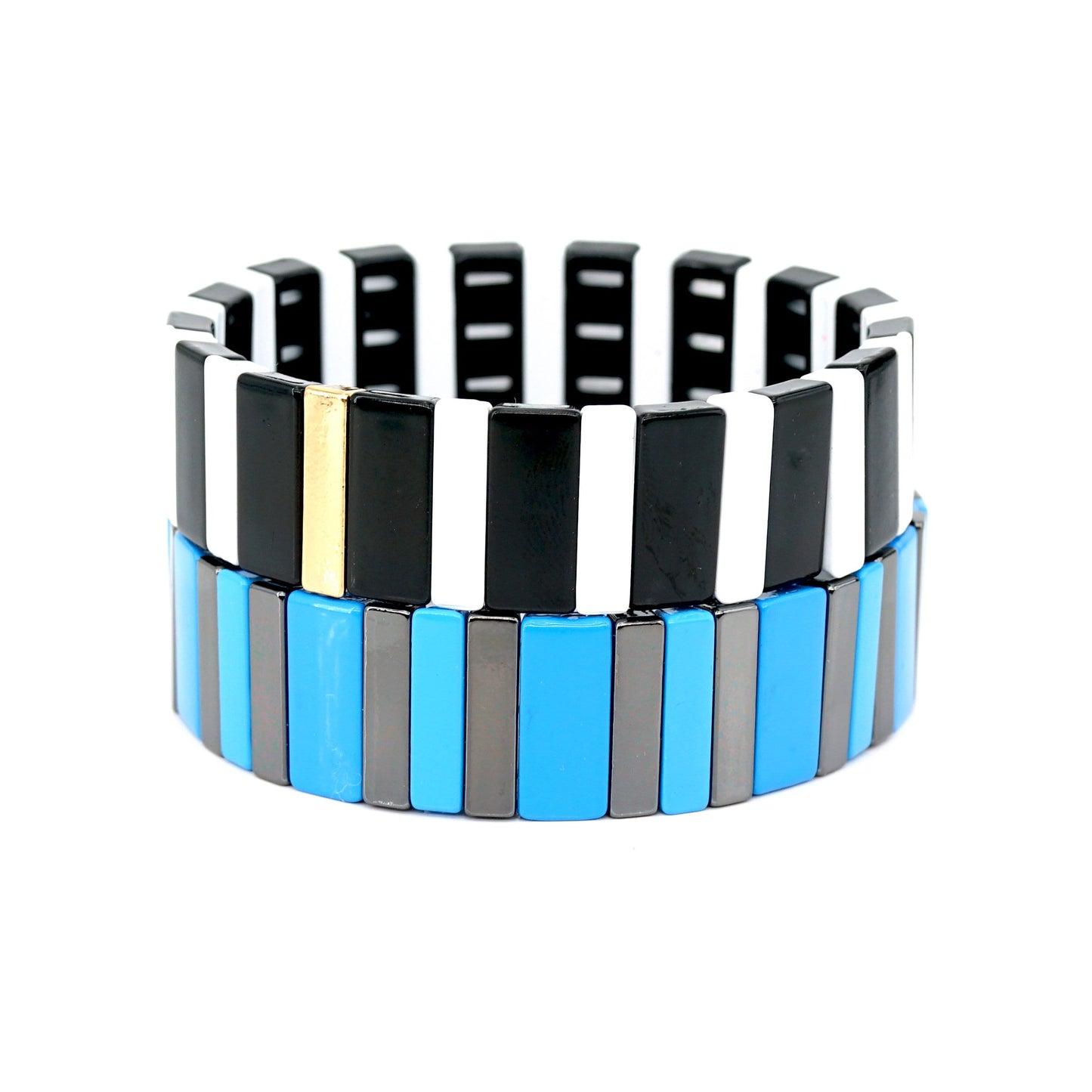 Black & White Colorblock Enamel Tile Bead Bracelets Set