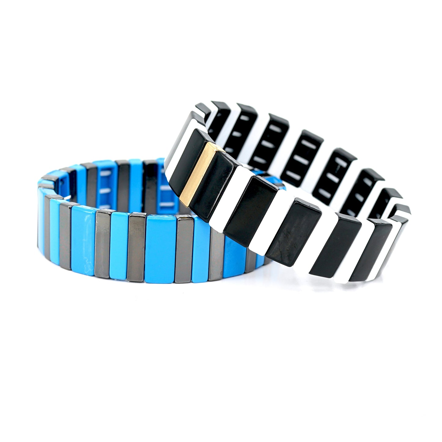 Black & White Colorblock Enamel Tile Bead Bracelets Set