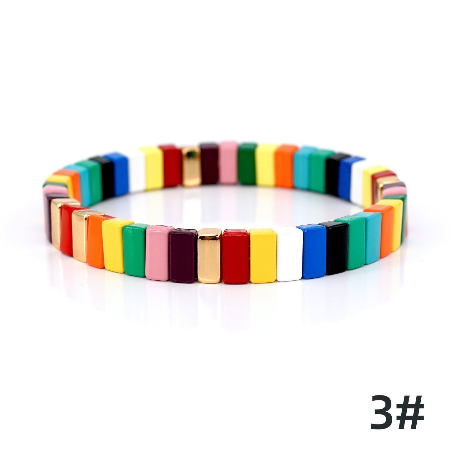 Boho Rainbow Enamel Bead Bracelet, Stackable Bracelets