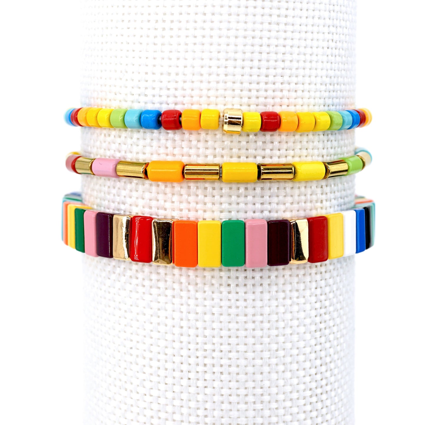 Boho Rainbow Enamel Bead Bracelet, Stackable Bracelets