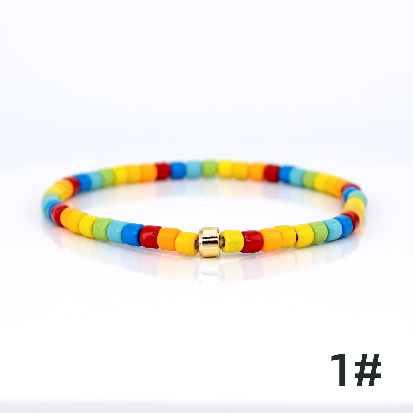 Boho Rainbow Enamel Bead Bracelet, Stackable Bracelets