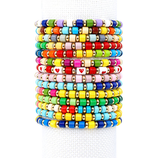 Custom Enamel Bead Bracelet, Rainbow Stacking Bracelets