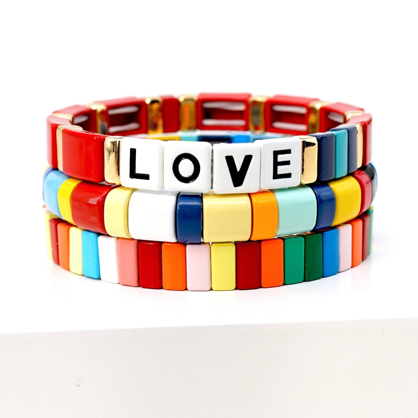 Summer Rainbow Colorblock Enamel Tile Bead Bracelets