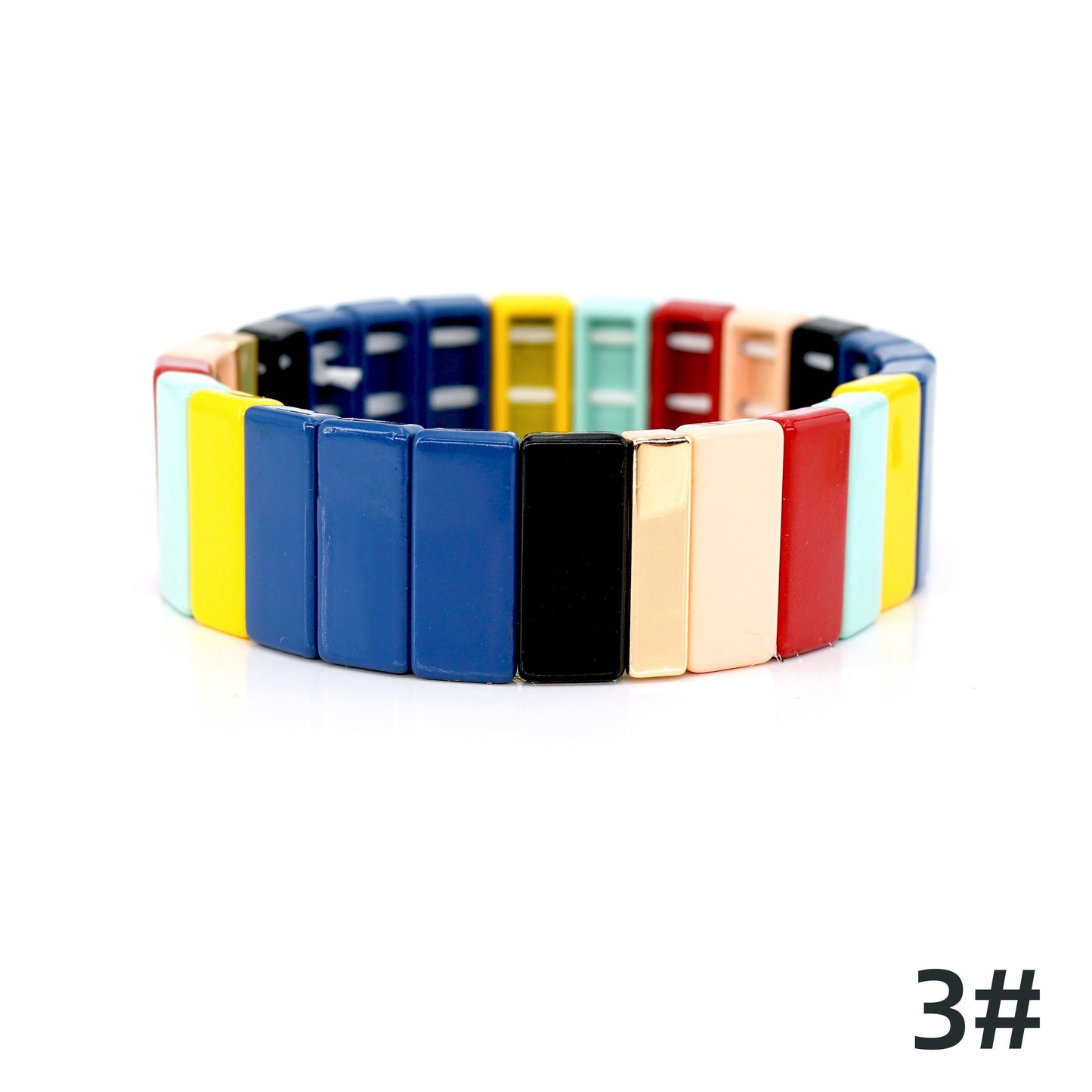 Rectangle Colorblock Enamel Tile Bead Bracelet for Summer