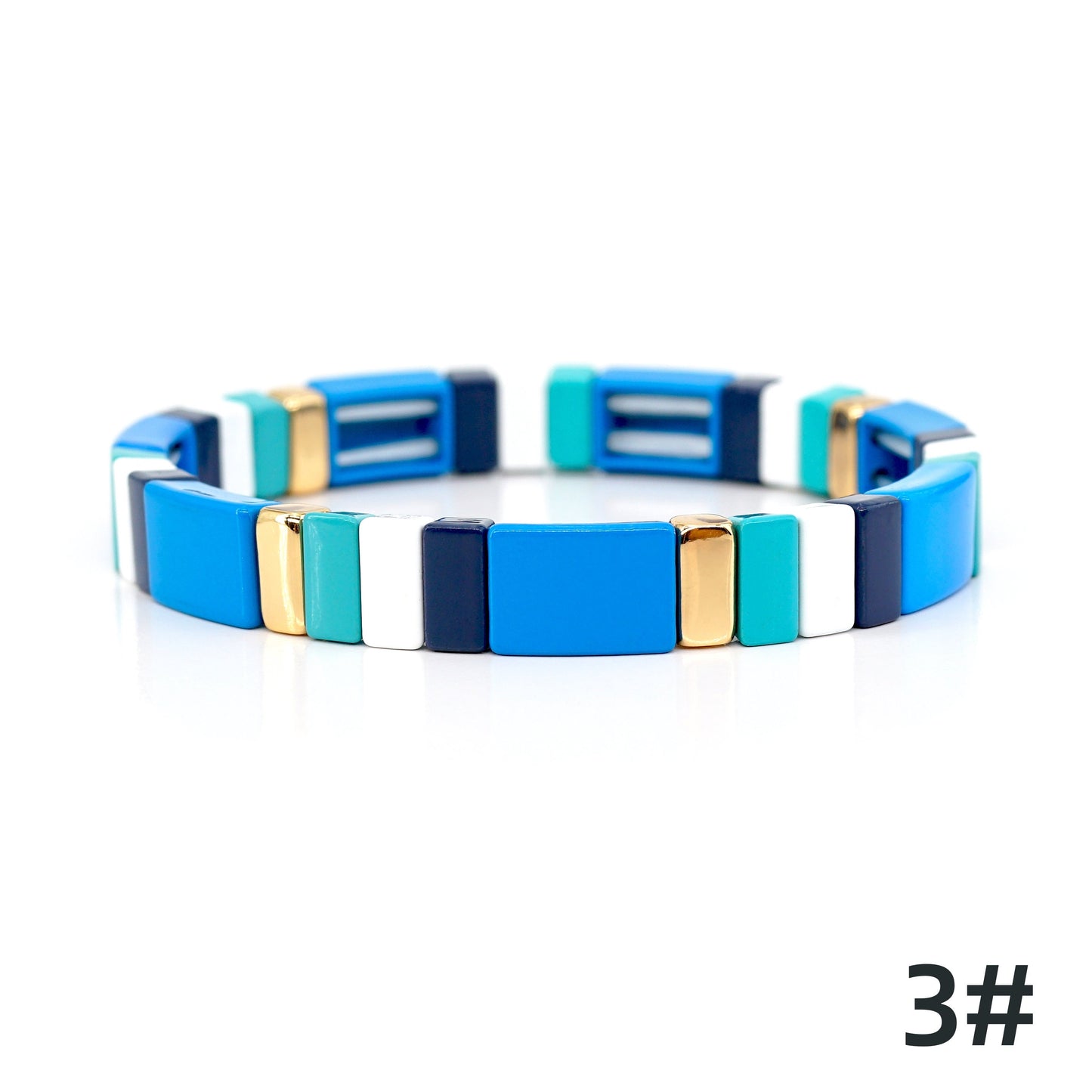 Summer Blue Enamel Tile Bead Bracelet, Beach Bracelets Set