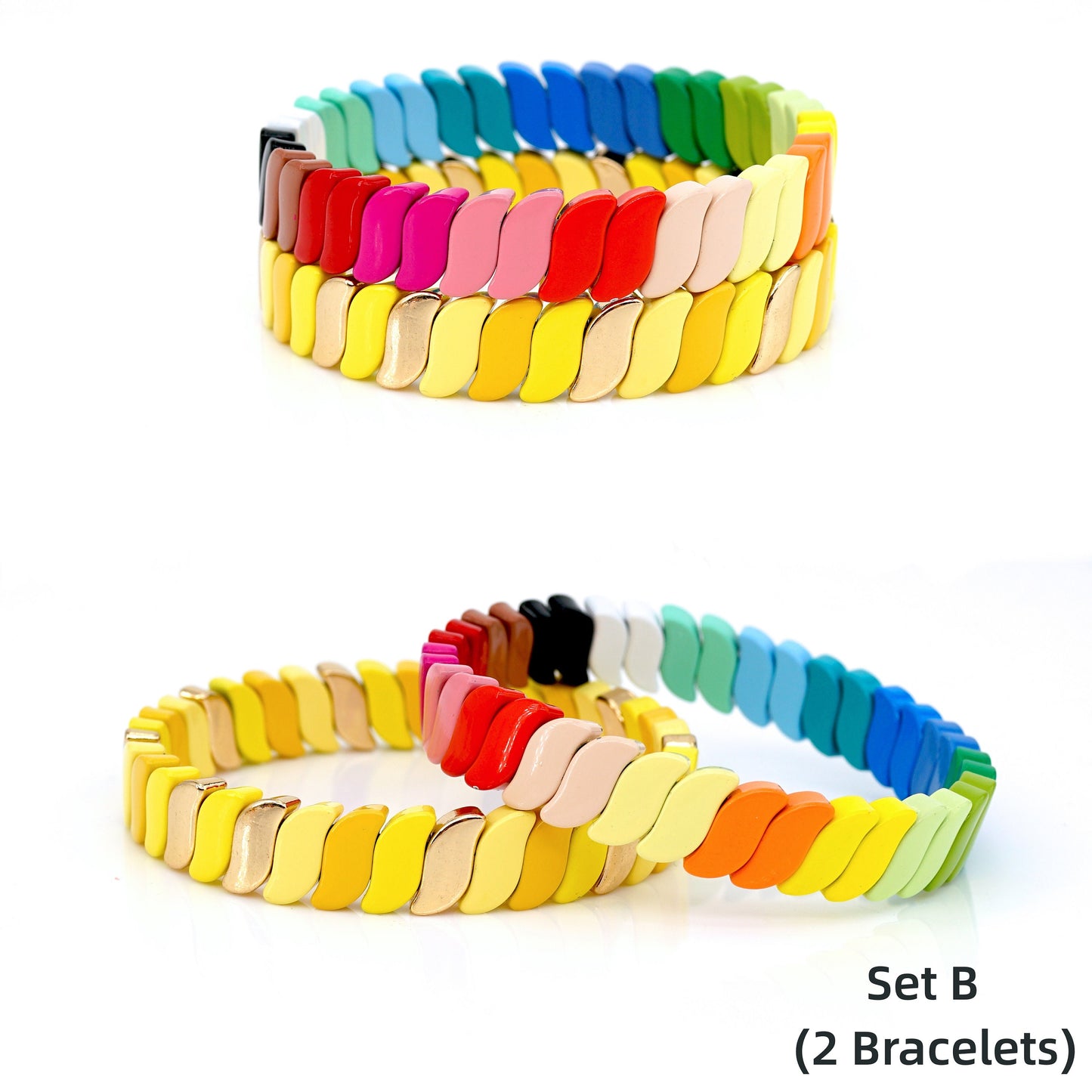 Summer Colorblock Boho Bracelets Enamel Tile Bead