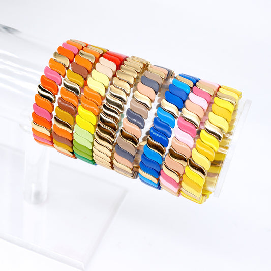 Summer Colorblock Boho Bracelets Enamel Tile Bead