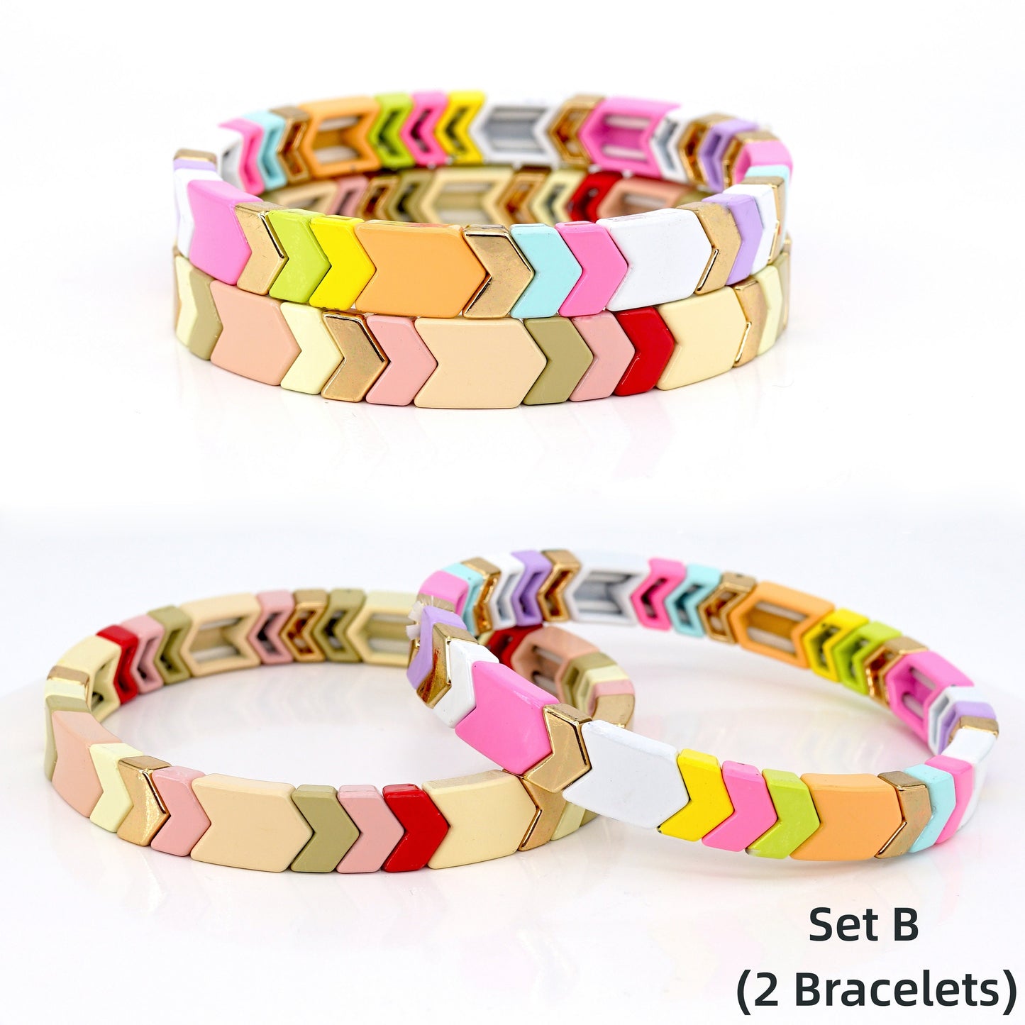 Macaron Color Enamel Tile Bead Bracelet, Arrow Bracelet