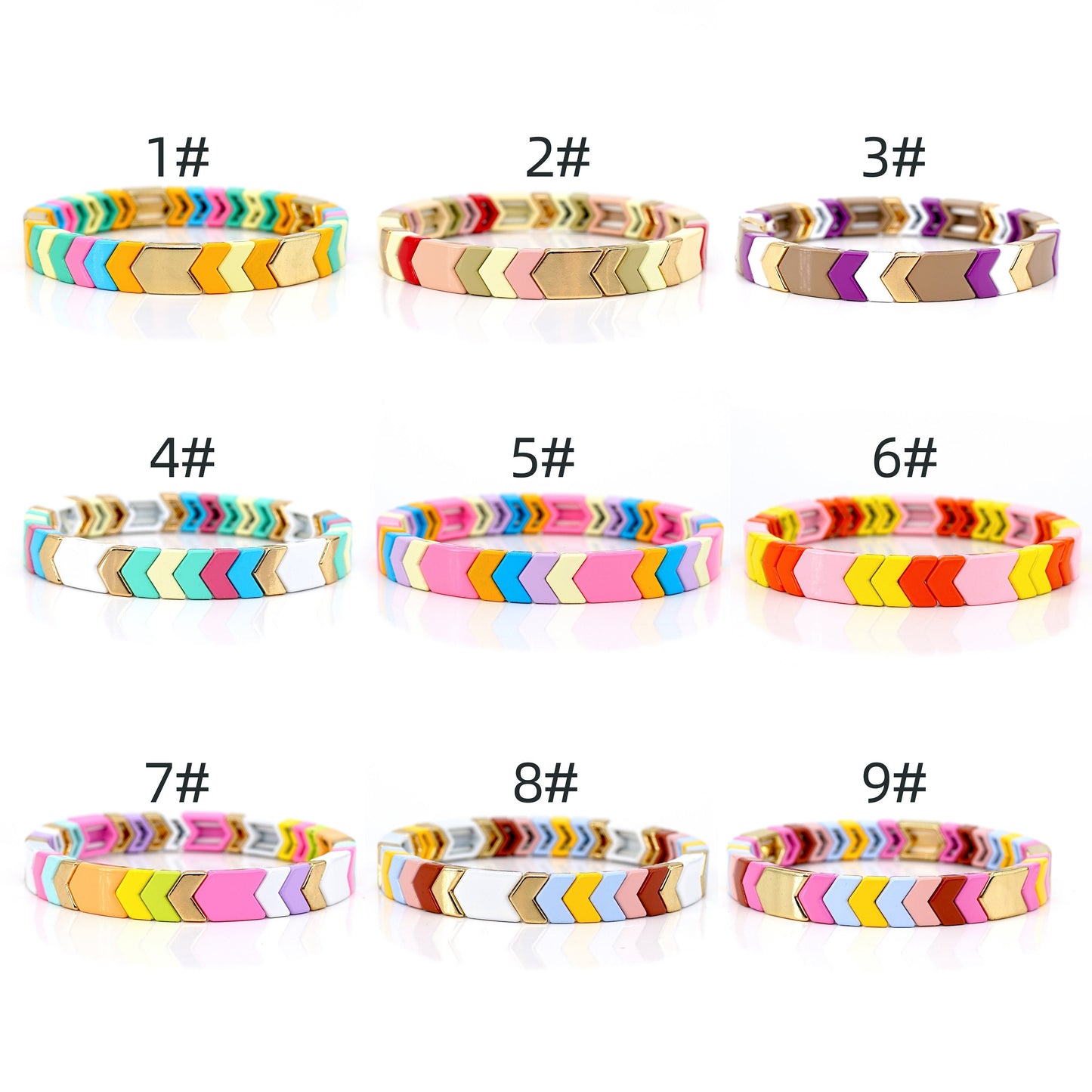 Macaron Color Enamel Tile Bead Bracelet, Arrow Bracelet