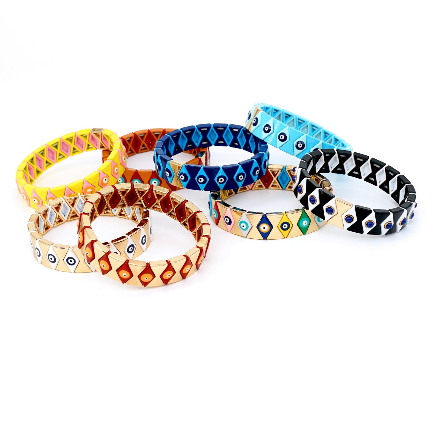 Evil Eye Enamel Tile Bead Bracelets, Stacking Bracelet