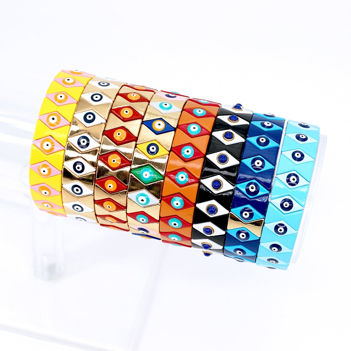 Evil Eye Enamel Tile Bead Bracelets, Stacking Bracelet