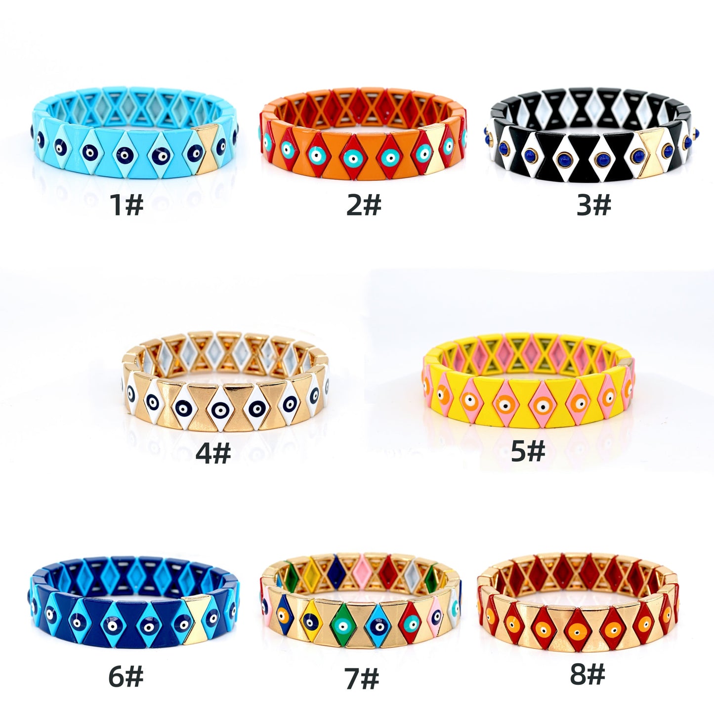 Evil Eye Enamel Tile Bead Bracelets, Stacking Bracelet