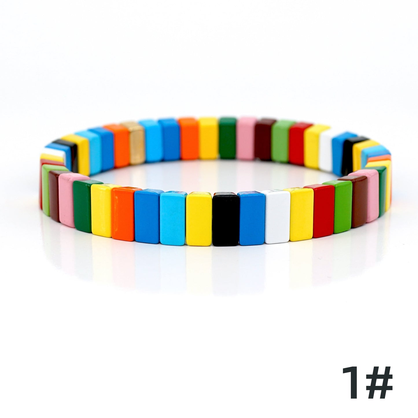 Colored Enamel Tile Bead Bracelets Set, Summer Boho Bracelets