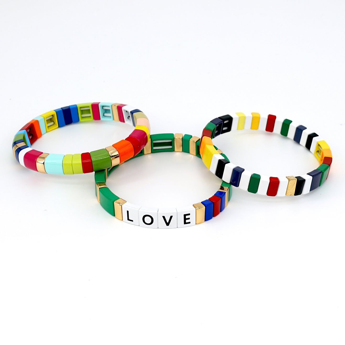 Rainbow Enamel Tile Bead Bracelets Set, Summer Colorblock Bracelet