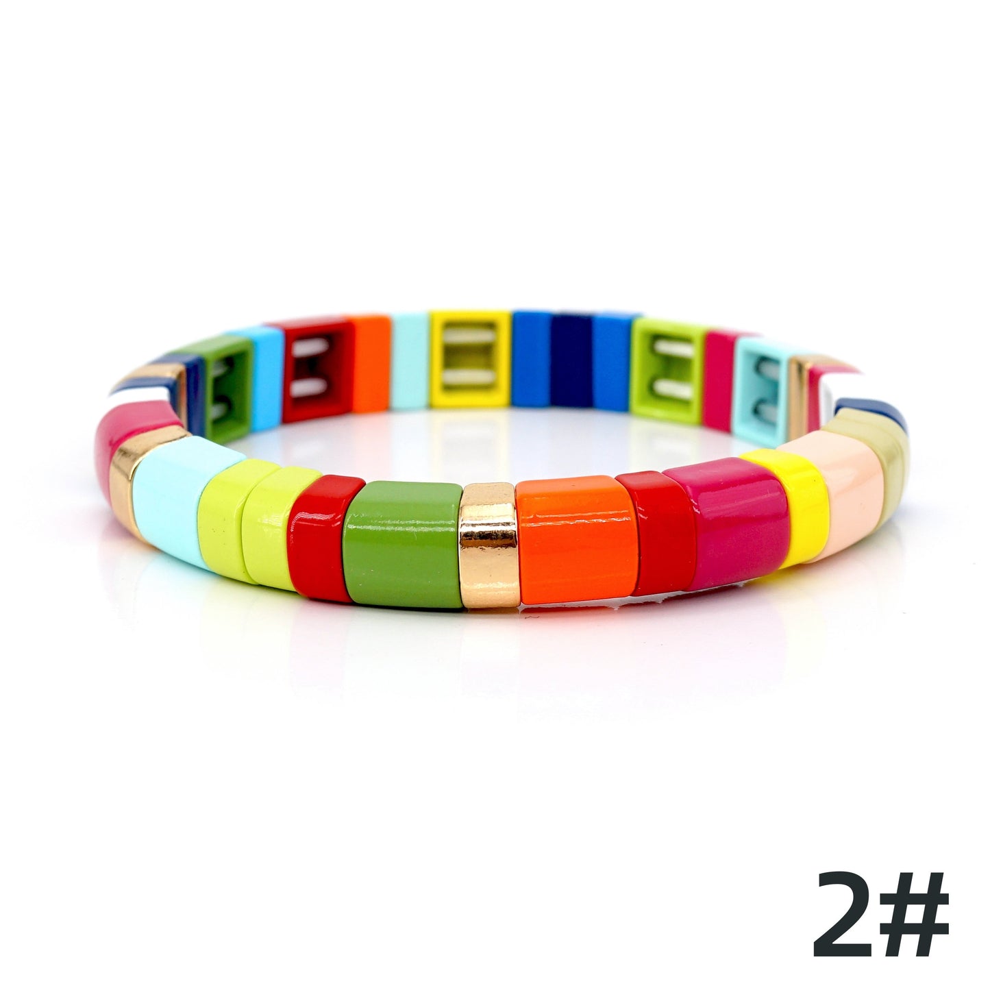 Rainbow Enamel Tile Bead Bracelets Set, Summer Colorblock Bracelet