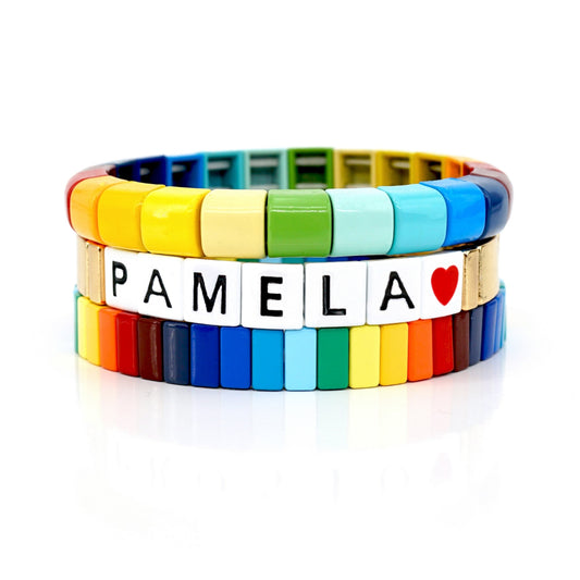 Summer Rainbow Bracelets Set, Enamel Tile Bead Bracelet