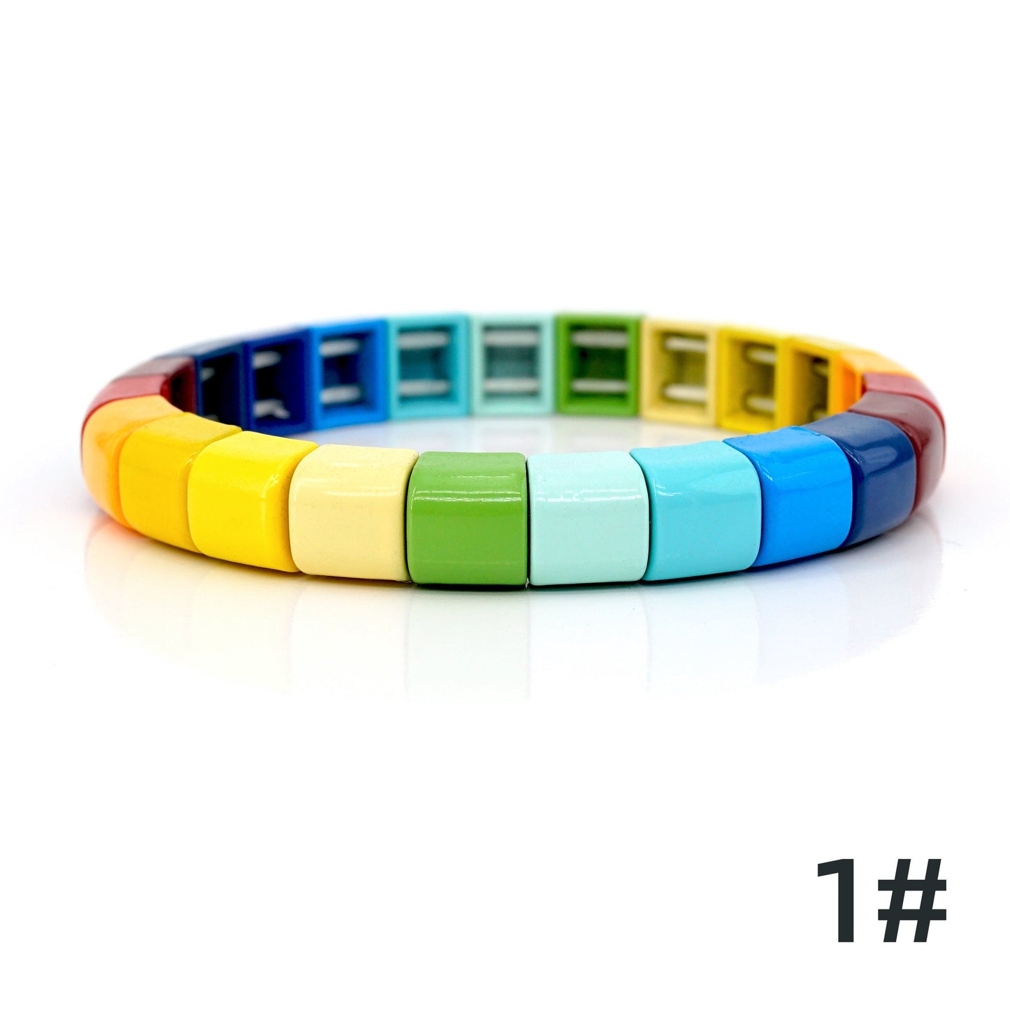 Summer Rainbow Bracelets Set, Enamel Tile Bead Bracelet