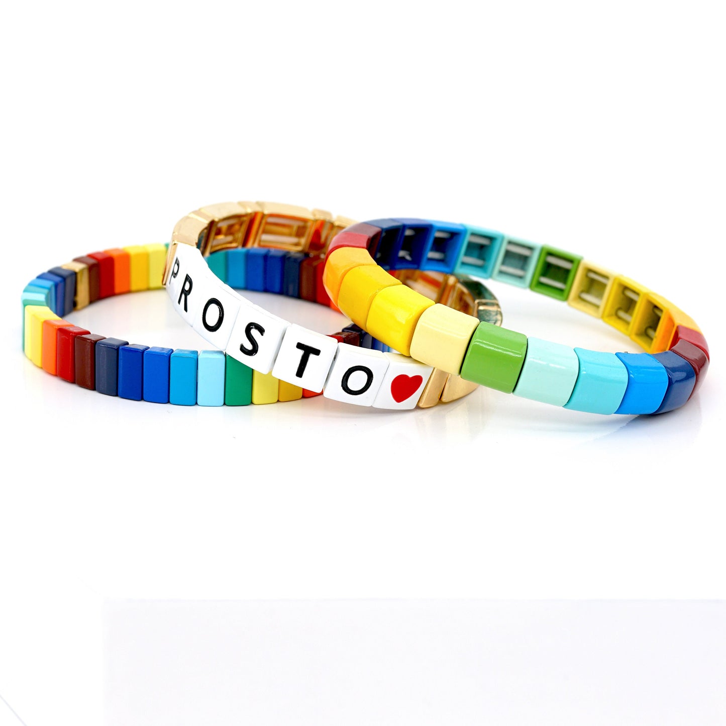 Summer Rainbow Bracelets Set, Enamel Tile Bead Bracelet