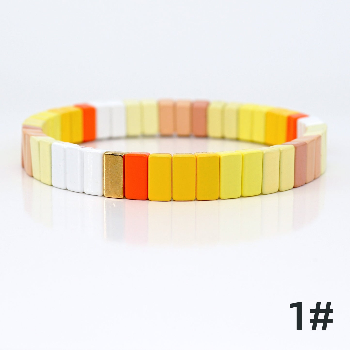 Yellow Colorblock Enamel Bracelets Set, Summer Boho Bracelet