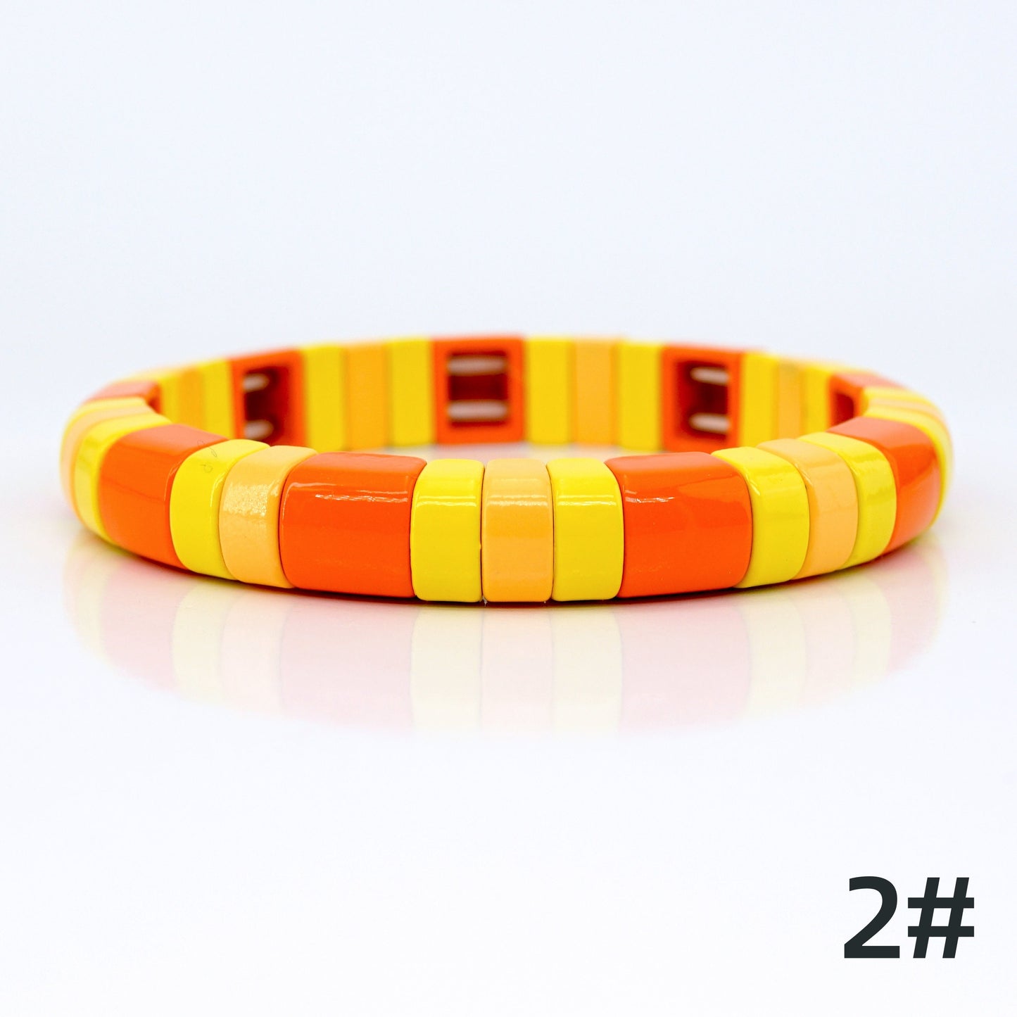 Yellow Colorblock Enamel Bracelets Set, Summer Boho Bracelet