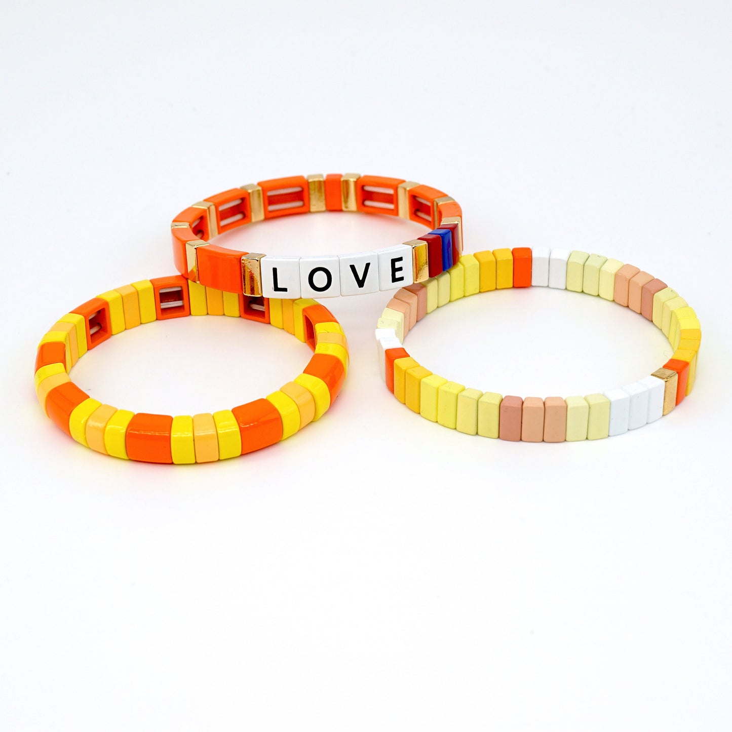 Yellow Colorblock Enamel Bracelets Set, Summer Boho Bracelet