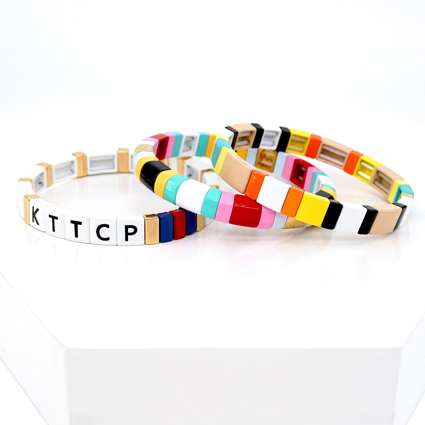 Colorblock Enamel Bead Bracelet, Summer Beach Bracelets