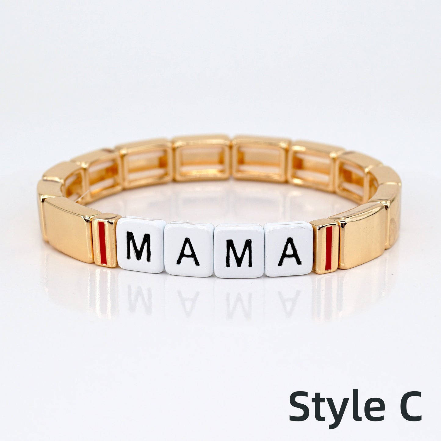 Custom Name Gold Enamel Tile Bead Bracelet