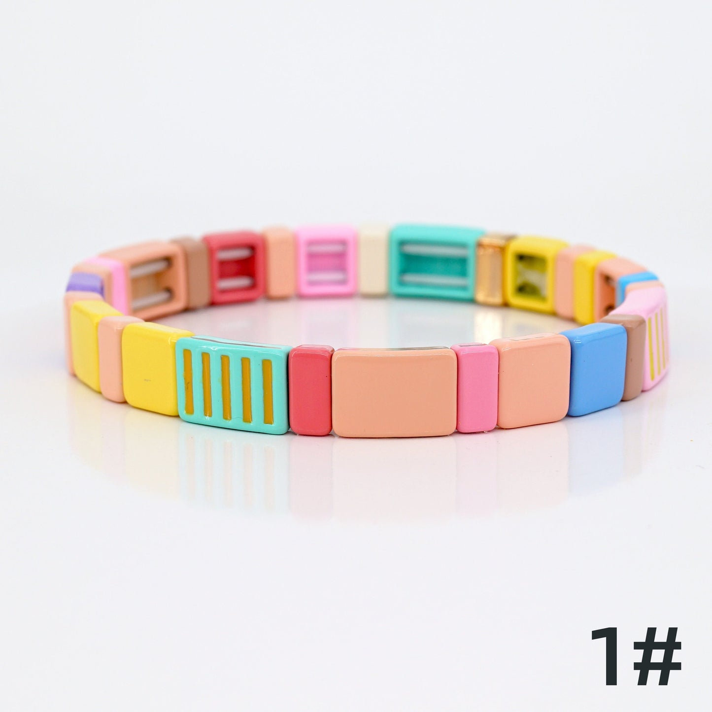 Pink Colorblock Enamel Tile Bead Bracelets Set