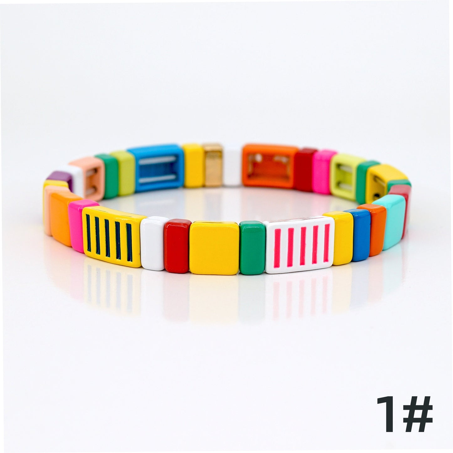 Enamel Tile Bead Colorblock Bracelets Set, Stacking Bracelet