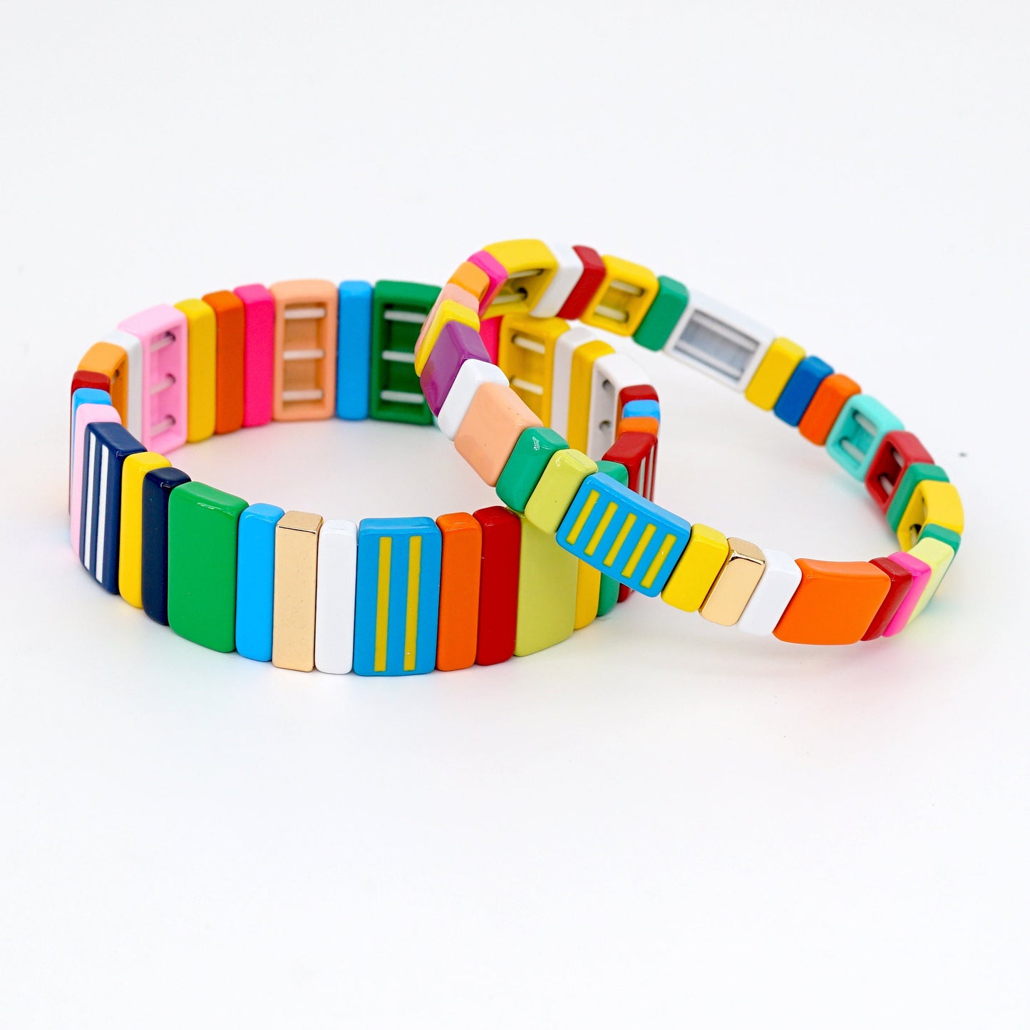 Colored Enamel Tile Bead Bracelets Set, Boho Summer Bracelet