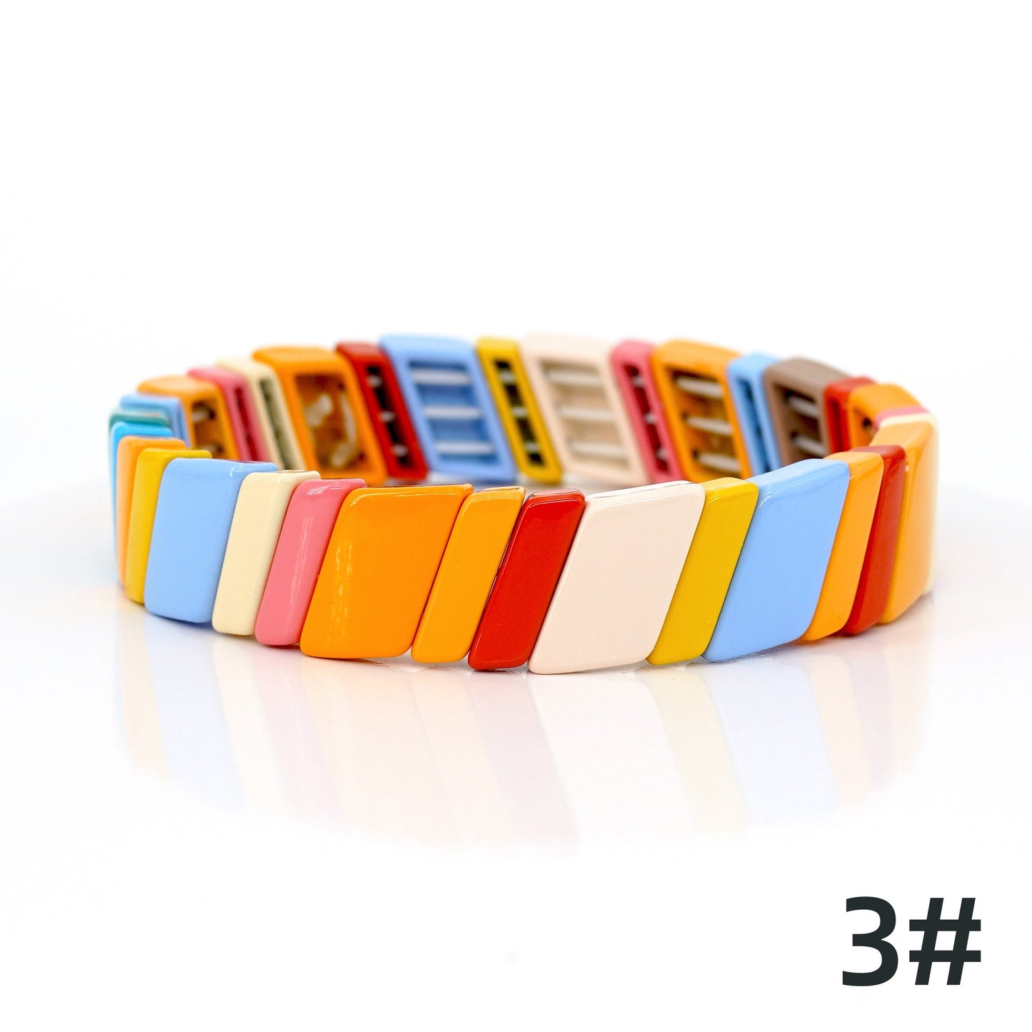 Macaron Color Enamel Tile Bead Bracelets Set, Boho Bracelet for Summer