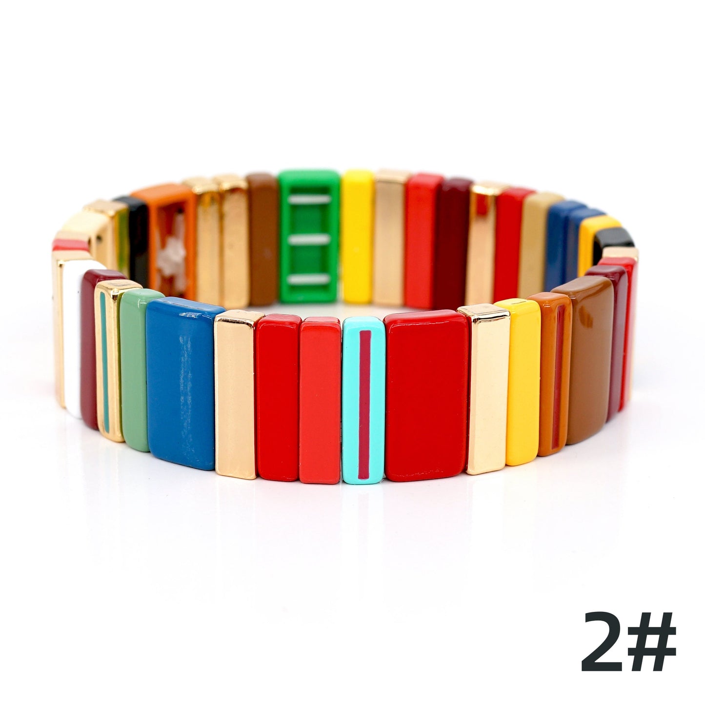 Colored Enamel Tile Bead Bracelets Set, Stacking Bracelet