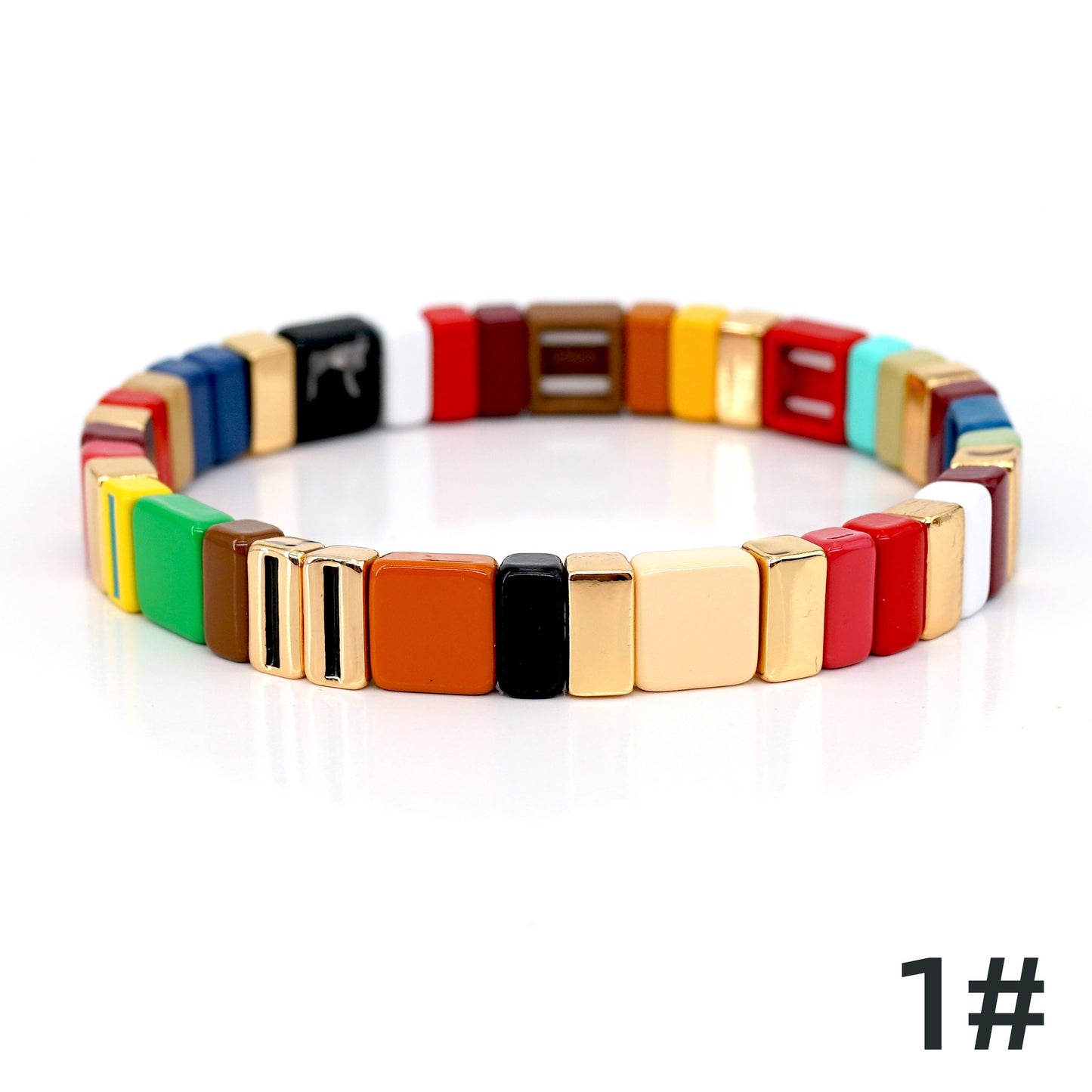 Colored Enamel Tile Bead Bracelets Set, Stacking Bracelet