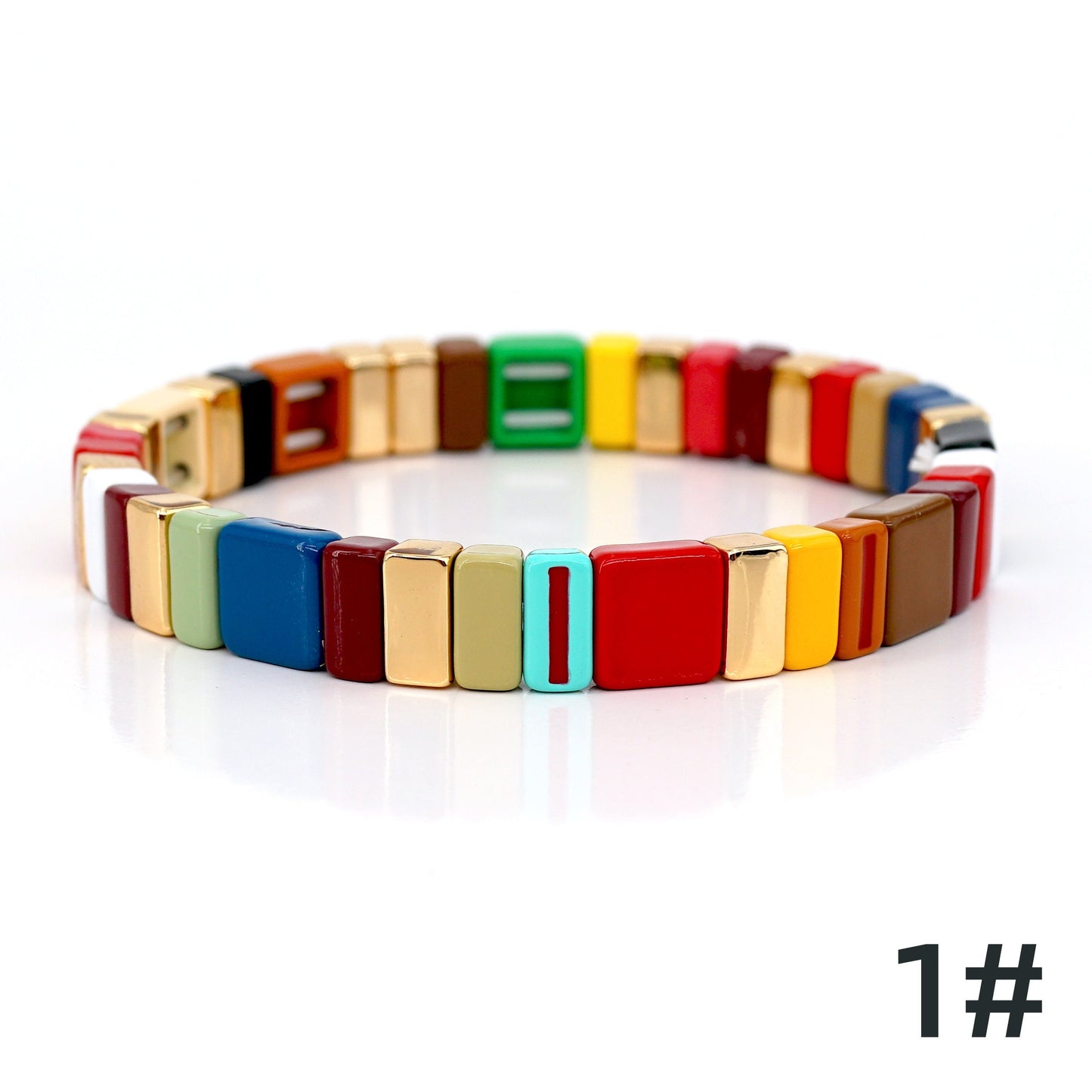 Colored Enamel Tile Bead Bracelets Set, Stacking Bracelet