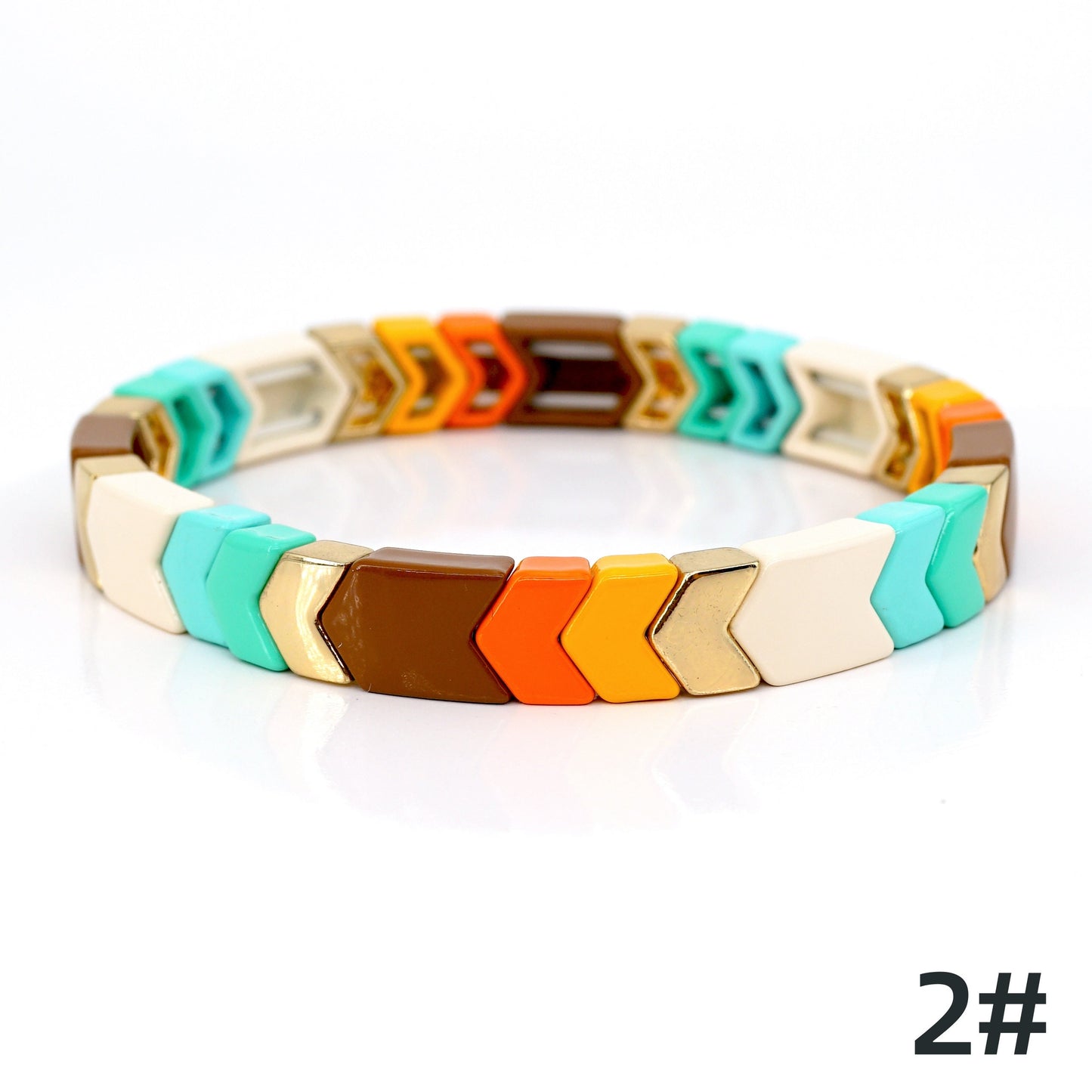 Maillard Color Enamel Tile Bead Bracelets Set, Stacking Bracelet