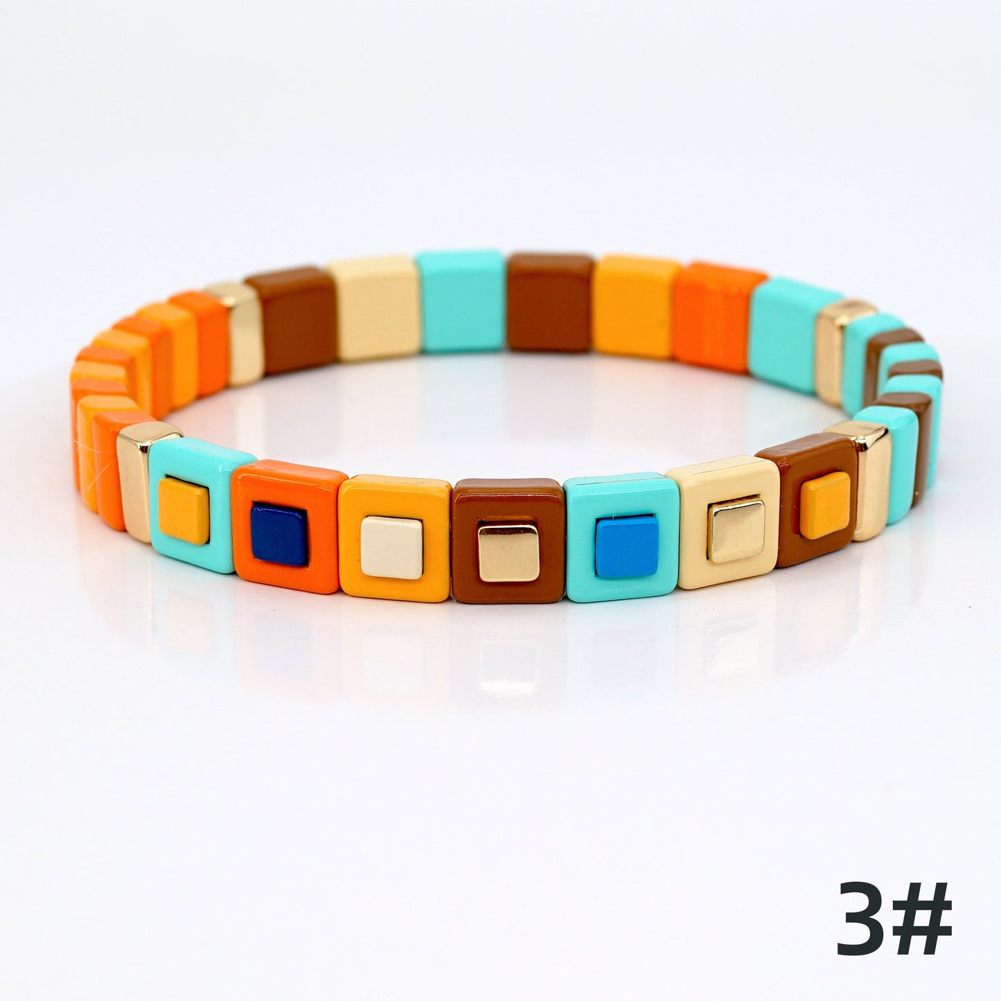 Maillard Color Enamel Tile Bead Bracelets Set, Stacking Bracelet